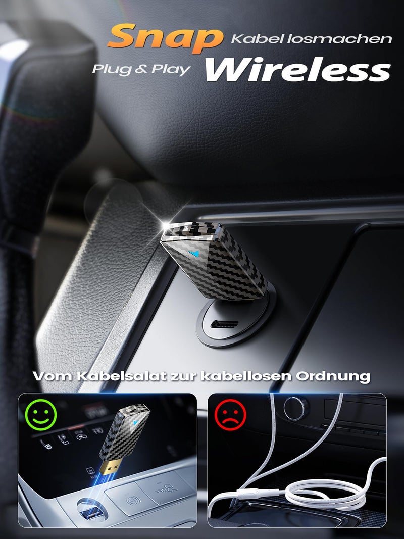 PTGTO Mini Wireless CarPlay Adapter for iPhone & Android Auto (2026 Upgrade), No Delay, Fast & Stable Connection, Plug & Play, Converts Wired to Wireless Carplay Dongle for 2016+ Cars, USB-A/Type-C Port - Image 2