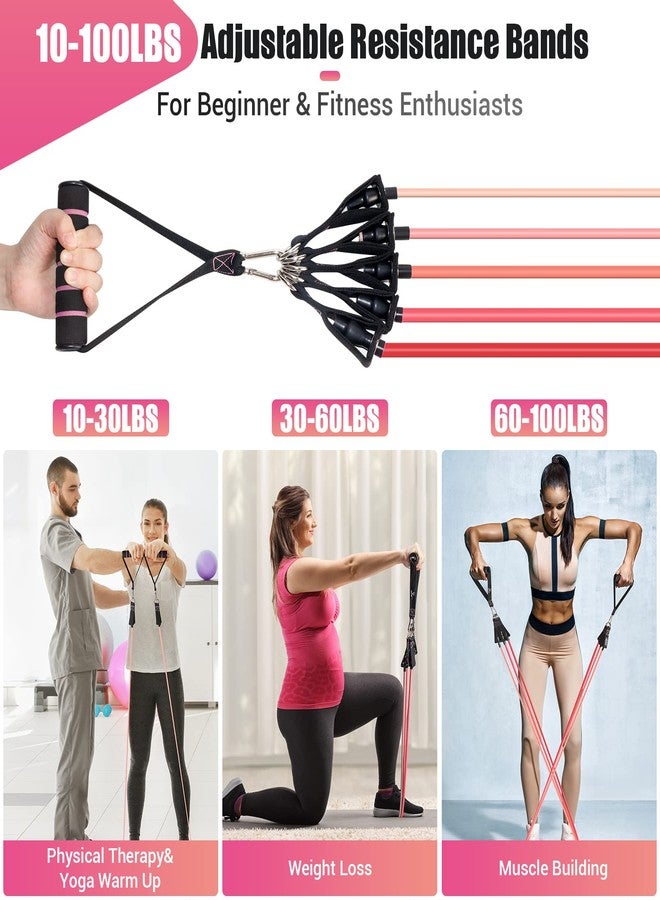 COFOF Resistance Bands with Handles for Women, 5 Level Exercise Bands Workout Bands for Physical Therapy, Yoga, Pilates, Door Anchor, Storage Pouch(Pink) - Image 2