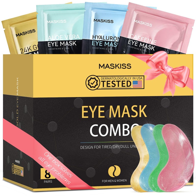 Maskiss Under Eye Patches(8 Pairs), 24K Gold, Caffeine, Hyaluronic Acid, Aloe Vera Eye Masks for Dark Circles Puffy Eyes Undereye Bags, Eye Skin Care Gift Set for Bachelorette Party Favors - Image 1