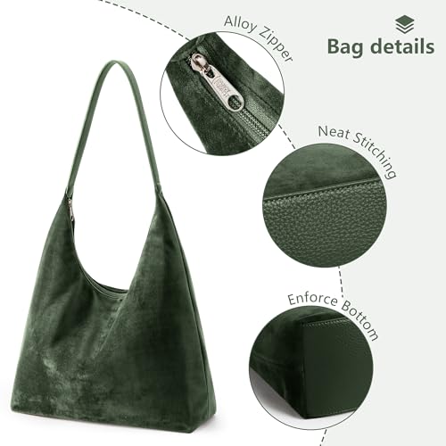 KALIDI Casual Tote Bag Vegan Leather Hobo Zipper Work Bag Weekender Shoulder for Women Shoulder Travel Purse (Dark Green) - Image 5
