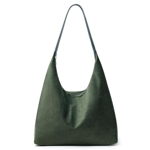 KALIDI Casual Tote Bag Vegan Leather Hobo Zipper Work Bag Weekender Shoulder for Women Shoulder Travel Purse (Dark Green) - Image 1