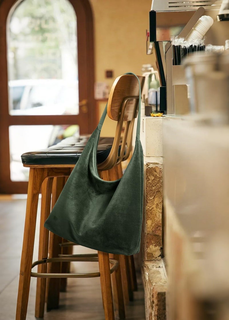 KALIDI Casual Tote Bag Vegan Leather Hobo Zipper Work Bag Weekender Shoulder for Women Shoulder Travel Purse (Dark Green) - Image 3