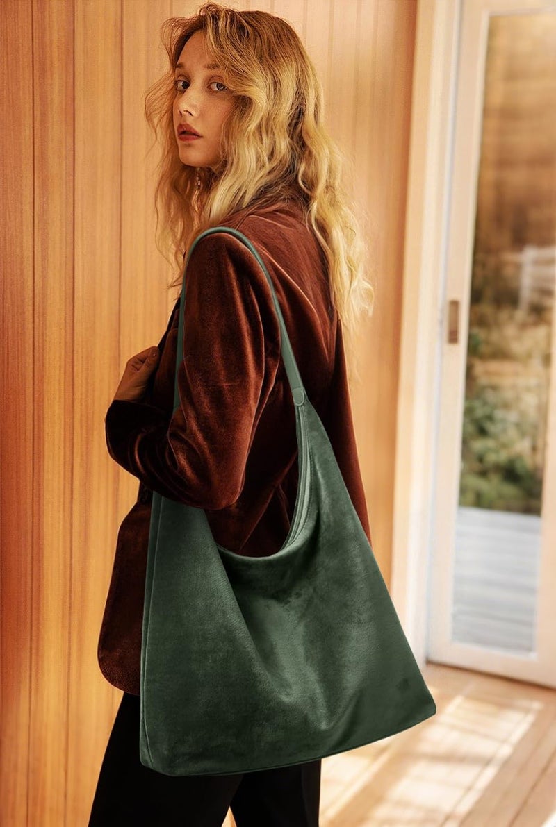 KALIDI Casual Tote Bag Vegan Leather Hobo Zipper Work Bag Weekender Shoulder for Women Shoulder Travel Purse (Dark Green) - Image 2