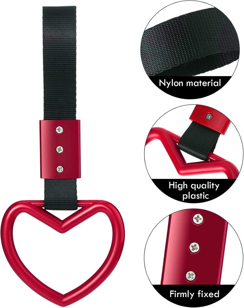 BBTO 2 Pieces Rings Heart Shaped Car Handle Straps Drift Charm Rear Bumper Warning Ring Decor Subway Bus Broken Heart Handle for Car Interior (Red) - Image 3