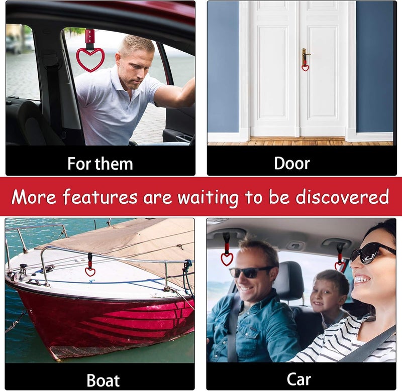 BBTO 2 Pieces Rings Heart Shaped Car Handle Straps Drift Charm Rear Bumper Warning Ring Decor Subway Bus Broken Heart Handle for Car Interior (Red) - Image 5