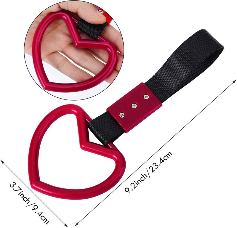 BBTO 2 Pieces Rings Heart Shaped Car Handle Straps Drift Charm Rear Bumper Warning Ring Decor Subway Bus Broken Heart Handle for Car Interior (Red) - Image 2