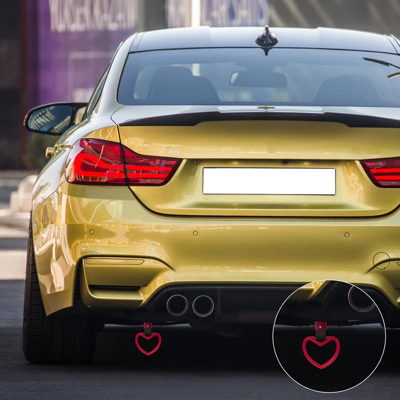 BBTO 2 Pieces Rings Heart Shaped Car Handle Straps Drift Charm Rear Bumper Warning Ring Decor Subway Bus Broken Heart Handle for Car Interior (Red) - Image 4