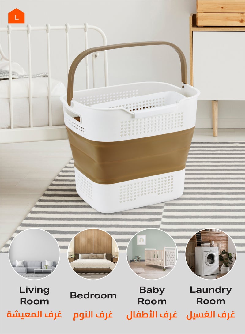 LAWAZIM Flexible Laundry Basket - 41x32x(12-35)cm Brown –  Foldable Plastic Laundry Hamper with Handles, Rubber Center, and Ventilated Structure - Ideal for Clothes and Household Organization - Image 5
