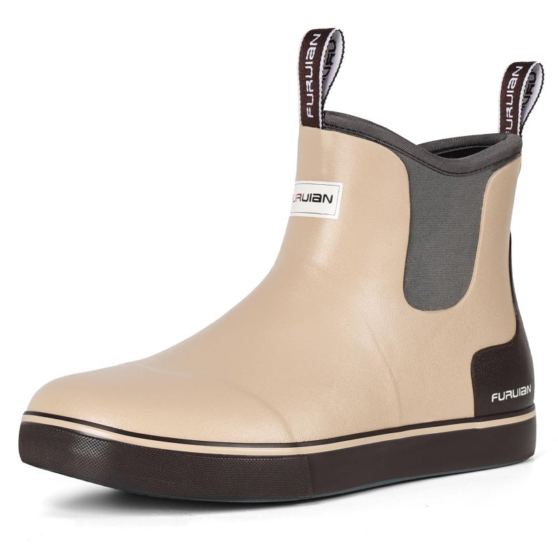 Furuian Men's Deck Boots Fishing Boots Waterproof Rain Boots Ankle Booties Slip On Neoprene Rubber Footwear Chelsea Boots Men botas para hombre for Gardening Fishing Boating Camping Sailing, Sand 11 - Image 1