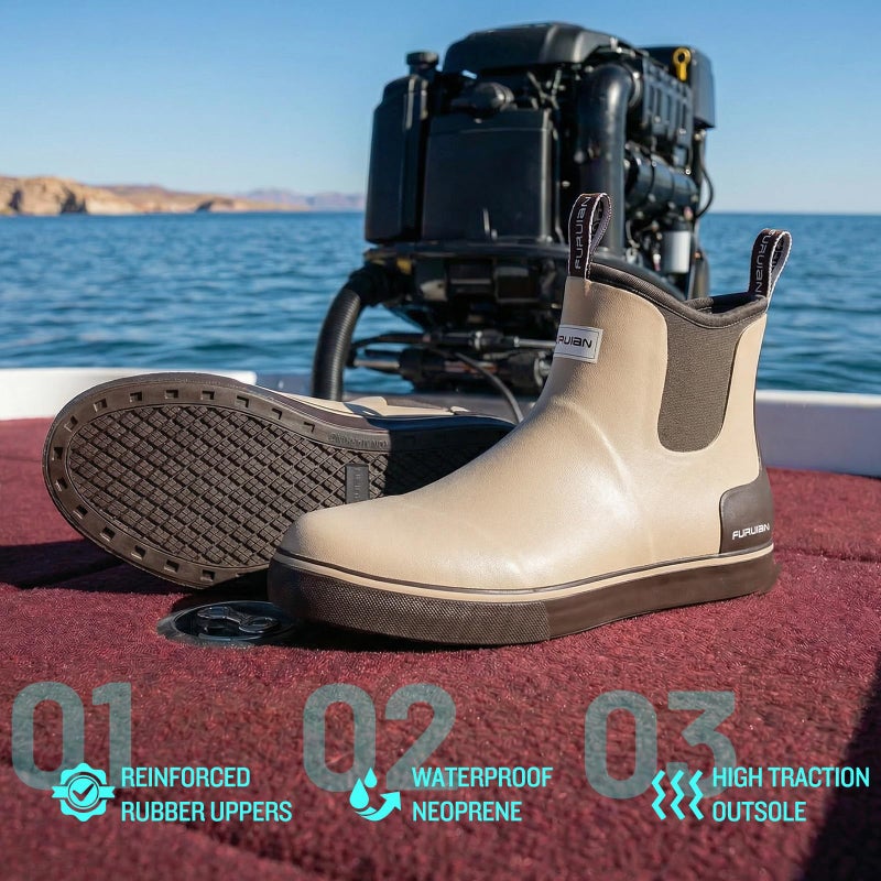 Furuian Men's Deck Boots Fishing Boots Waterproof Rain Boots Ankle Booties Slip On Neoprene Rubber Footwear Chelsea Boots Men botas para hombre for Gardening Fishing Boating Camping Sailing, Sand 11 - Image 4