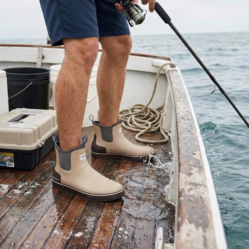 Furuian Men's Deck Boots Fishing Boots Waterproof Rain Boots Ankle Booties Slip On Neoprene Rubber Footwear Chelsea Boots Men botas para hombre for Gardening Fishing Boating Camping Sailing, Sand 11 - Image 2