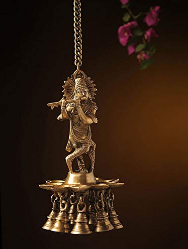 Puja N Pujari Puja N Pujari Krishna Hanging Diya with Bells for Temple and Home Decor  - Image 1