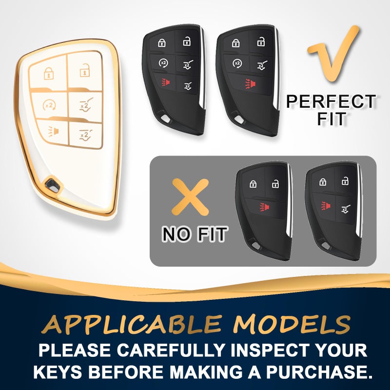 QBUC for Chevy Key Fob Cover with Keychain Soft TPU Protection Case Compatible with 2021-2026 Chevy Tahoe Suburban GMC Yukon Denali Silverado 6-Buttons(Gold Trim Ivory) - Image 2