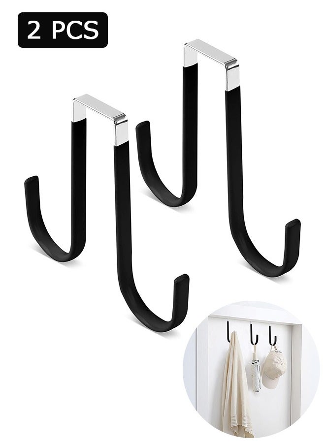 Arabest 2 Pcs Double Stainless Steel Hook on Door, Over The Door Hooks for Bathroom Living Room Kitchen Hanging Clothes Towels Shoe Bag Hats (Black)  - Image 1