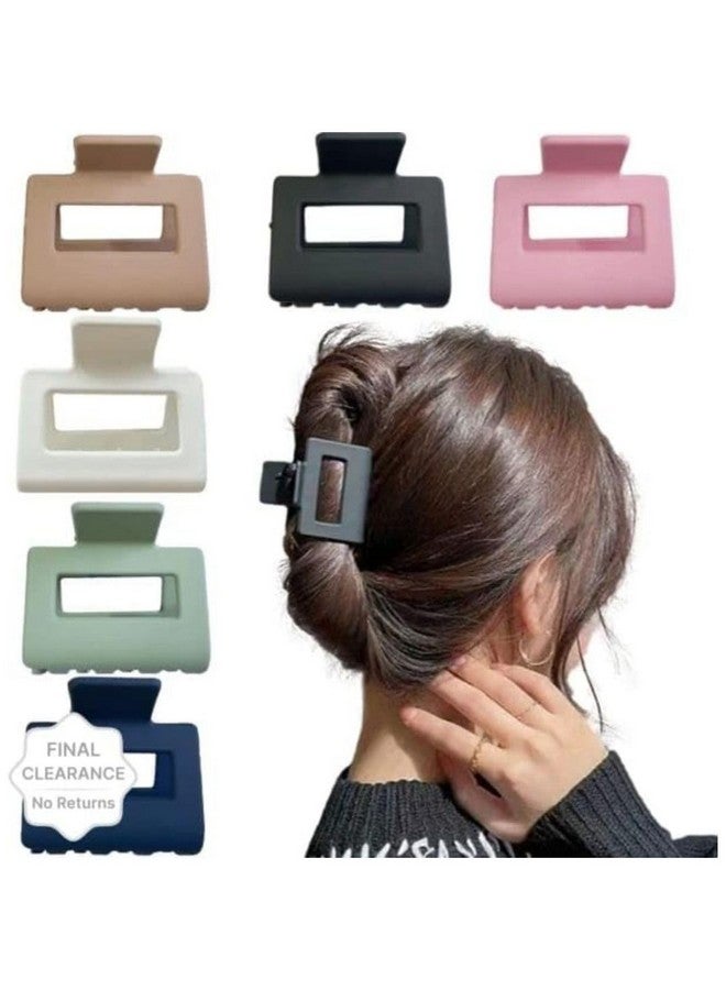 DN Creation Set of 6 Plastic Rectangle Hair Claw Matte Solid Color,Non-Slip Catch Hair Clips Jumbo Hair Styling Accessories -Assorted Color - Image 1