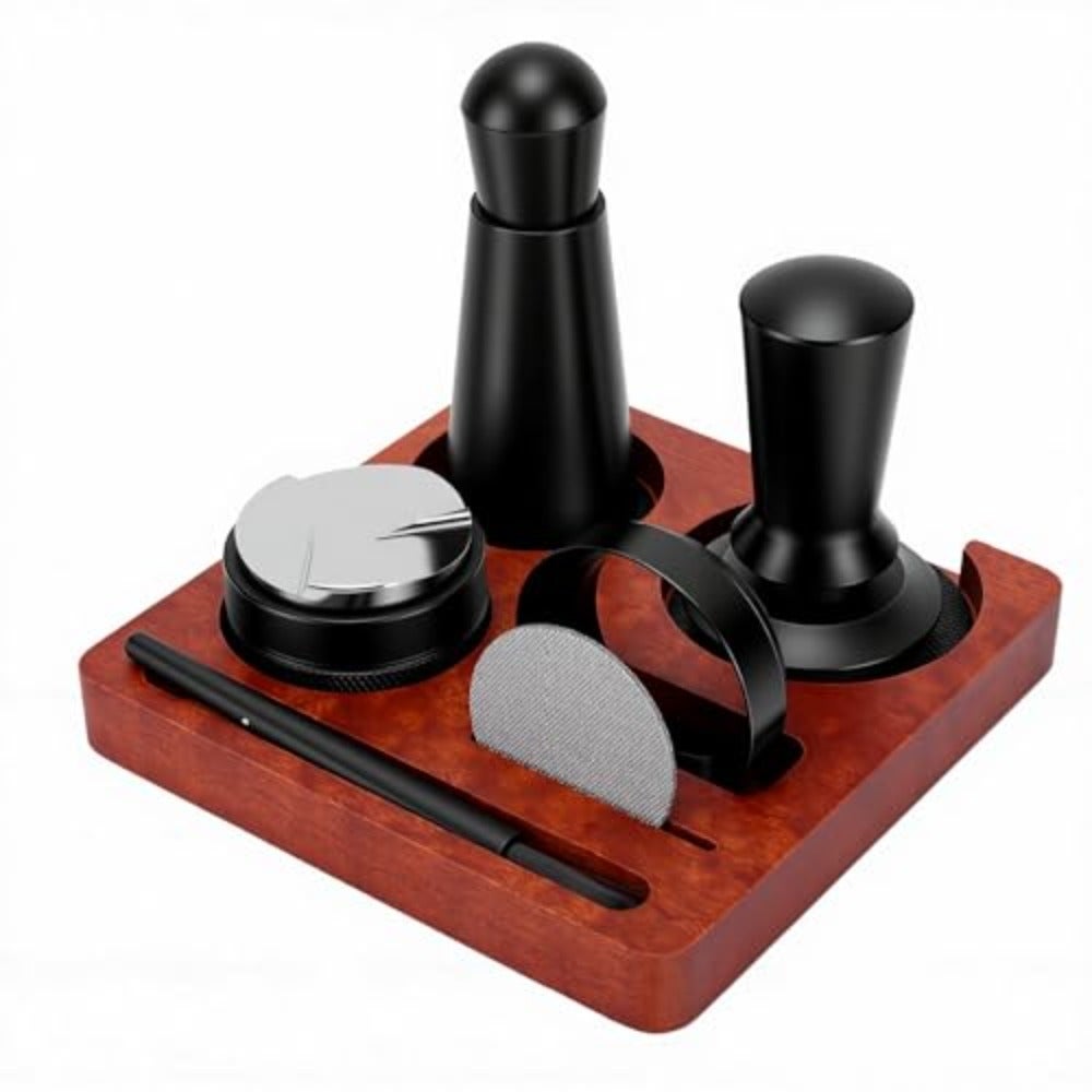 7 PCS Espresso Accessories Kit, 51mm Coffee Tamper with Tamping Station, WDTs Tool, Dosing Funnel, Distributor, Dosing Funnel, Brush and Puck Screen, Versatile for Home