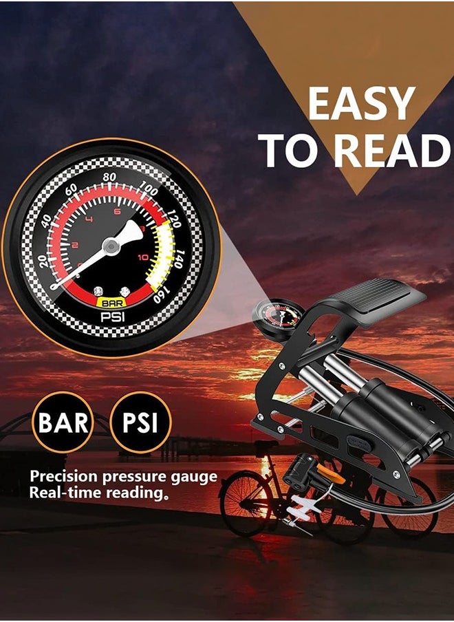 Garlo Double Barrel Bike Floor Foot Pump,Portable Air Pump Inflator Pump with 160PSI Precision Pressure Gauge Fits Presta Schrader and Deutschland Valve for Bicycle,Ball,Scooter,Car,Toys Inflatable  - Image 4