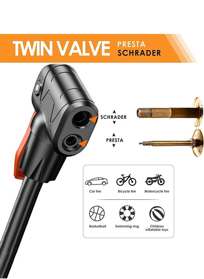 Garlo Double Barrel Bike Floor Foot Pump,Portable Air Pump Inflator Pump with 160PSI Precision Pressure Gauge Fits Presta Schrader and Deutschland Valve for Bicycle,Ball,Scooter,Car,Toys Inflatable  - Image 2