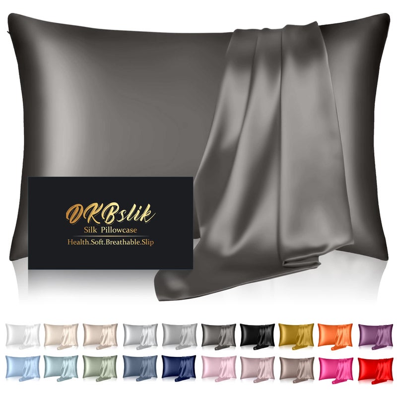 DKBslik Silk Pillowcase for Hair and Skin  Mulberry Silk Pillow Cases Queen Size  Anti Acne Cooling Beauty Sleep Both Sides Natural Silk Satin Pillowcases with Hidden Zipper  Gifts for Women Men  Dark Gray
