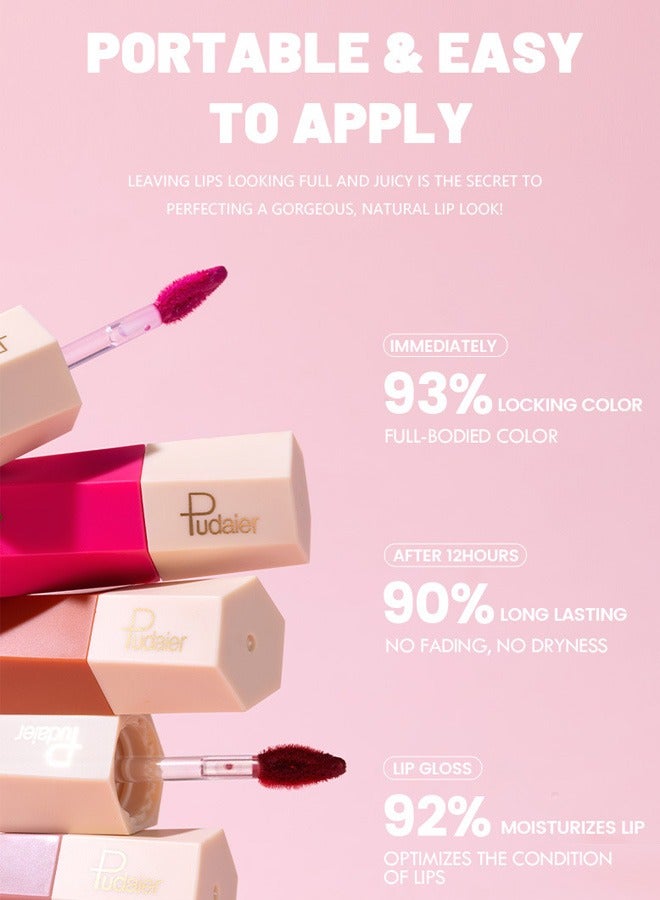 بوداير أحمر شفاه سائل غير لامع، ملمع شفاه مقاوم للماء يدوم طويلاً، كوب غير لاصق لا يبهت، هدية مكياج احترافية لملمع الشفاه للنساء (#03) - Image 4