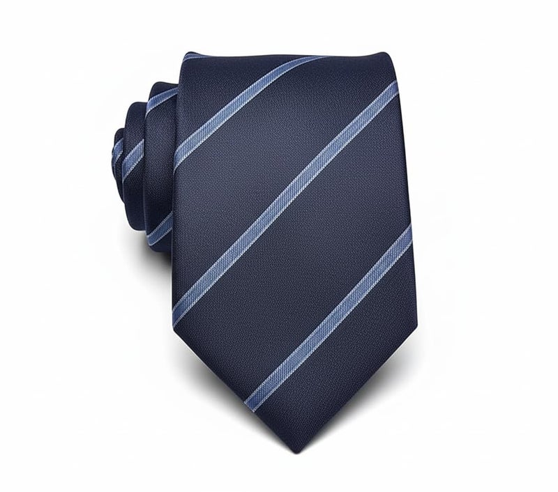 Young Arrow Men's Stripe Microfiber Necktie | Formal Tie for Office, Wedding & Party | Elegant Striped Pattern | Business, Casual & Gift Wear Accessory (Navy & Light Blue 01) - Image 2