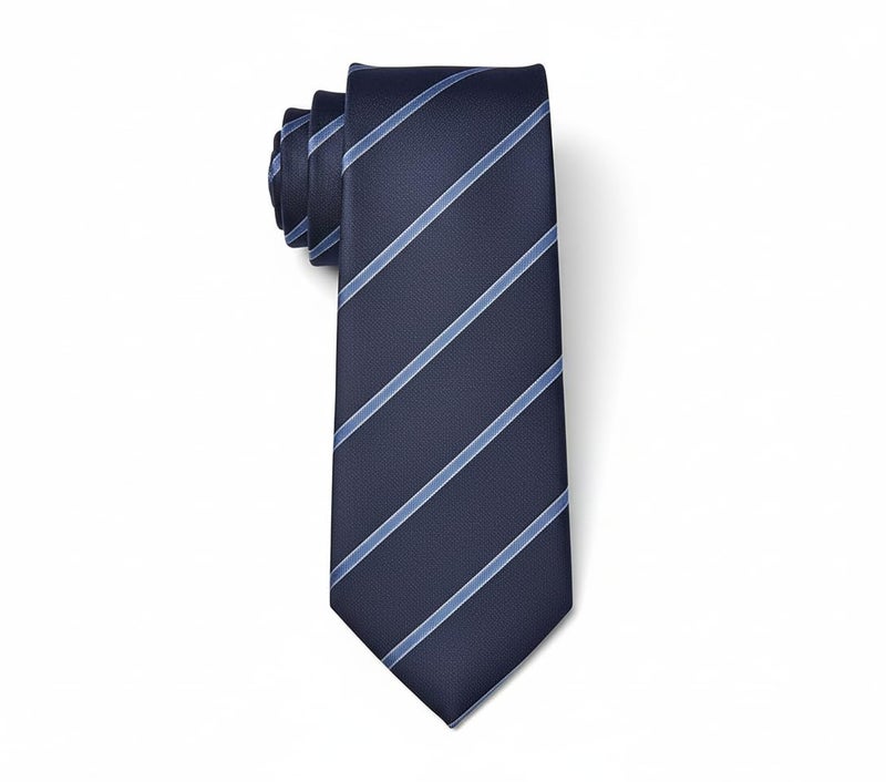 Young Arrow Men's Stripe Microfiber Necktie | Formal Tie for Office, Wedding & Party | Elegant Striped Pattern | Business, Casual & Gift Wear Accessory (Navy & Light Blue 01) - Image 3