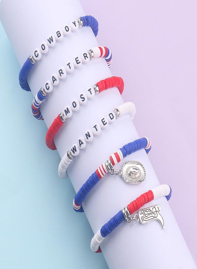 IDesign 6 Pcs Western Bracelet Gifts for Cowboy Cowgirl Christmas Valentine's Day Fans Party Concert Women Men Fans, One Size, Polymer clay - Image 2