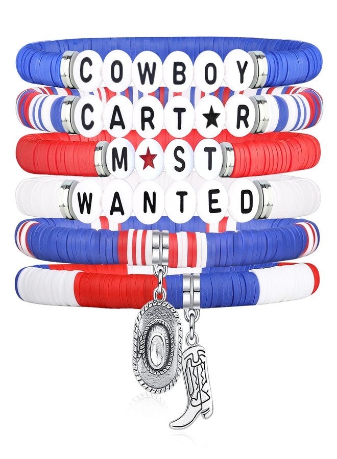 IDesign 6 Pcs Western Bracelet Gifts for Cowboy Cowgirl Christmas Valentine's Day Fans Party Concert Women Men Fans, One Size, Polymer clay - Image 1