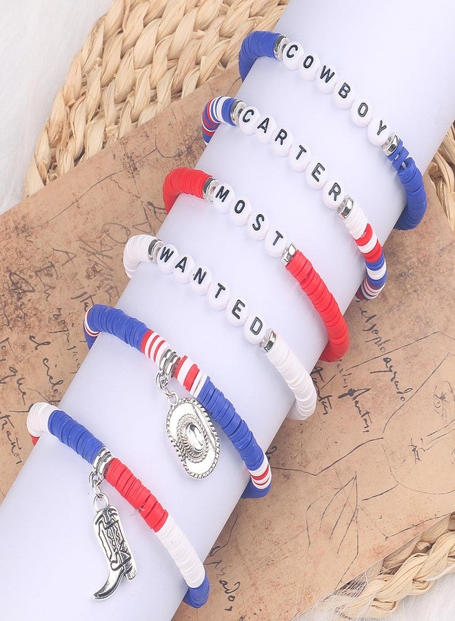 IDesign 6 Pcs Western Bracelet Gifts for Cowboy Cowgirl Christmas Valentine's Day Fans Party Concert Women Men Fans, One Size, Polymer clay - Image 3