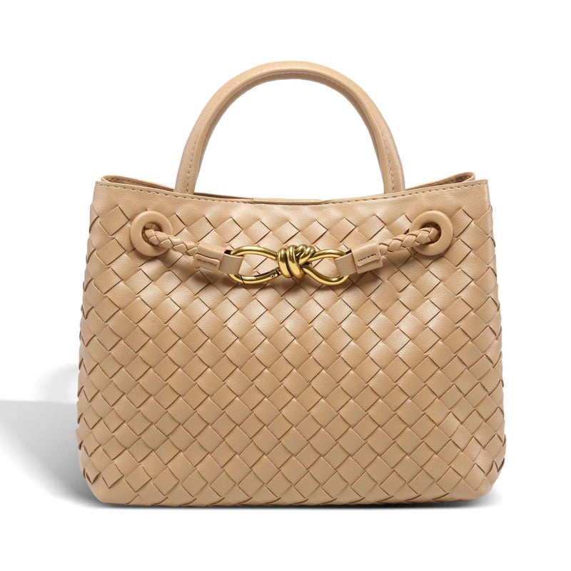 Large-Capacity Commuter Versatile Shoulder Handbag Niche Design New Metal Rope Buckle Hand-Woven Tote Bag W - Image 1