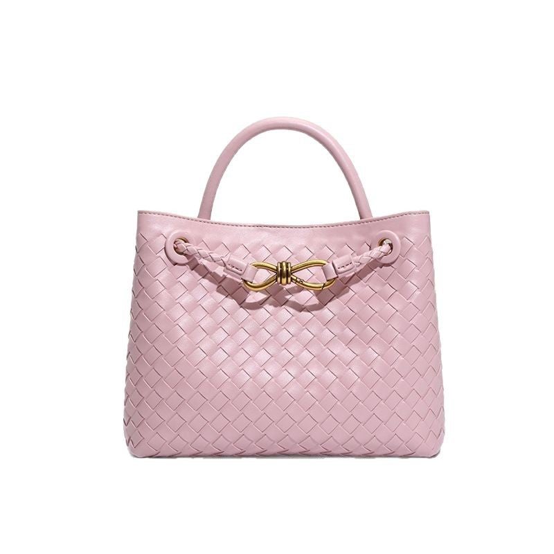 Large-Capacity Commuter Versatile Shoulder Handbag Niche Design New Metal Rope Buckle Hand-Woven Tote Bag W - Image 5