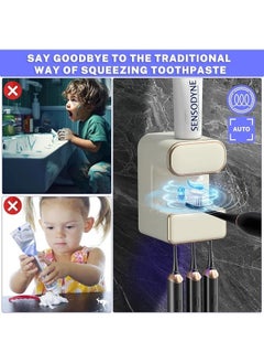 Generic Automatic Toothpaste Dispenser, Wall Mounted Electric Toothpaste Dispenser with 3 Toothpaste Slots, Toothpaste Dispenser for Kids and Adults, Beige  - Image 2