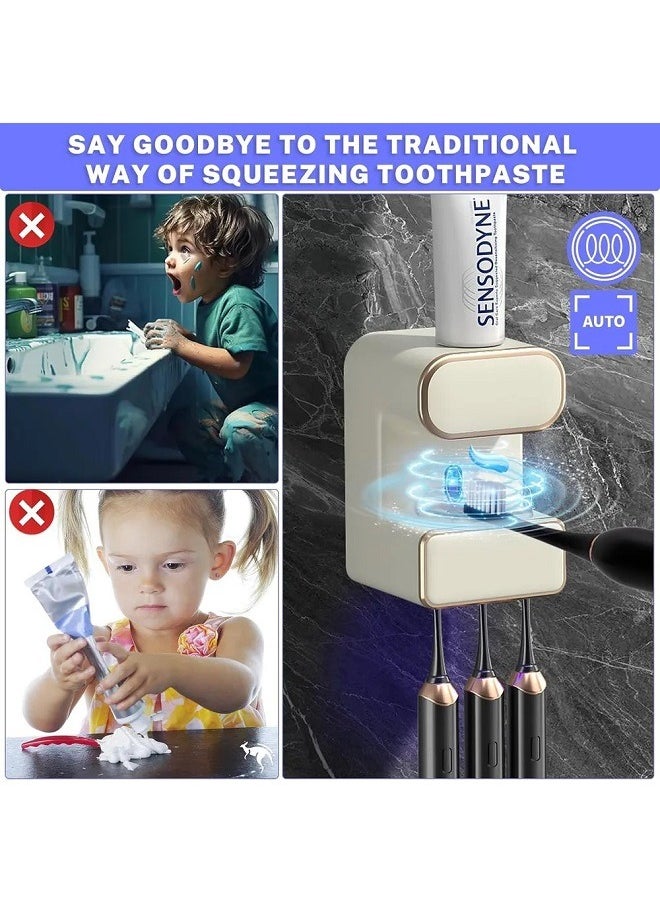 Generic Automatic Toothpaste Dispenser, Wall Mounted Electric Toothpaste Dispenser with 3 Toothpaste Slots, Toothpaste Dispenser for Kids and Adults, Beige  - Image 2