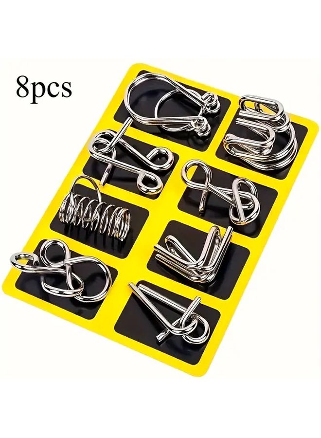 8pcs Metal Brain Teaser Puzzle Set Logic Games For Adults With Cards Challenges - Image 1