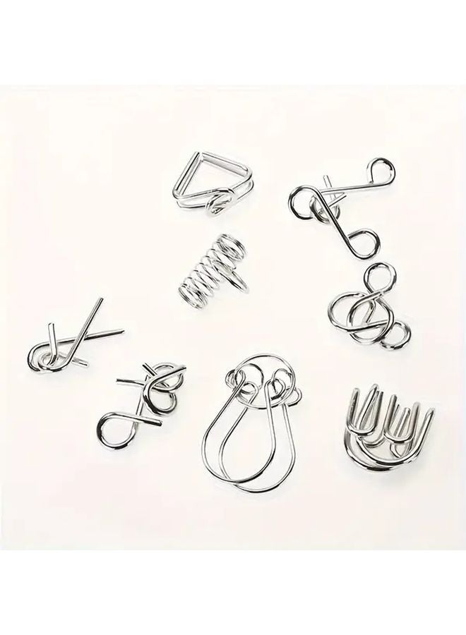 8pcs Metal Brain Teaser Puzzle Set Logic Games For Adults With Cards Challenges - Image 5