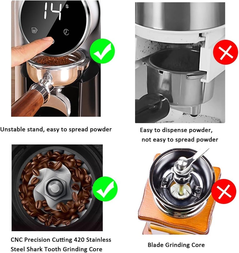 MITCMOLARD Electric Burr Coffee Grinder, Conical Burr, 25 Precise Settings, 14 Cups | مطحنة اسبريسو with Precise Timer, V60 Coffee Grinder with Air Blower Perfect for Espresso, Drip, Pour Over, French Press - Image 4