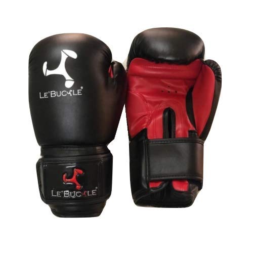 Le Buckle Unisex Boxing Gloves for MMA, Contest Gloves (Black & Red, PU Leather, 12 oz) - Image 1
