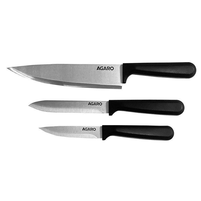 AGARO Majestic 3 Pcs Knife Set for Kitchen, High Carbon Stainless Steel, Non-Slip PP Handle, Cooking, Cutting, Slicing, Utility, Paring, Home and Restaurant Use, Silver. - Image 1