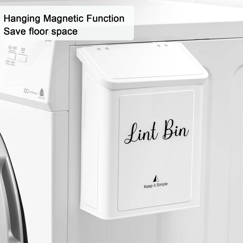 SUBEKYU Magnetic Lint Bin for Laundry Room, Wall Mounted Metal Lint Box Holder Trash Can with Lid for Dryer,Lint Basket for Laundry Room Organization,White - Image 3
