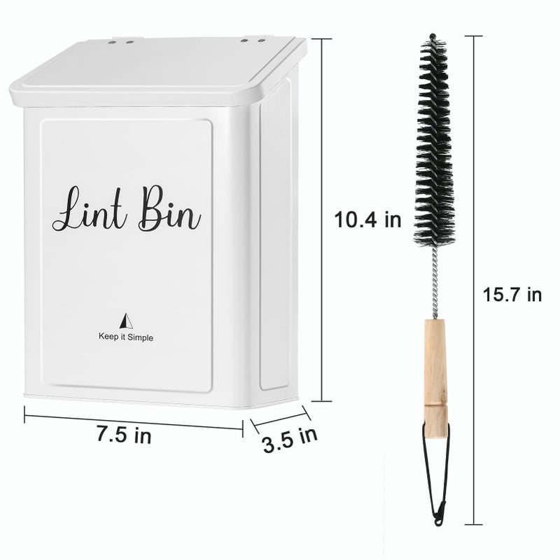 SUBEKYU Magnetic Lint Bin for Laundry Room, Wall Mounted Metal Lint Box Holder Trash Can with Lid for Dryer,Lint Basket for Laundry Room Organization,White - Image 5