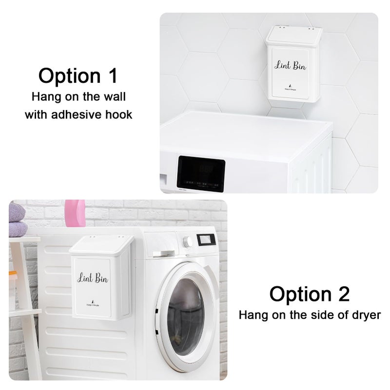 SUBEKYU Magnetic Lint Bin for Laundry Room, Wall Mounted Metal Lint Box Holder Trash Can with Lid for Dryer,Lint Basket for Laundry Room Organization,White - Image 4