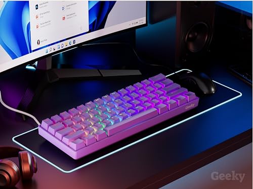 Geeky GK61 SE 60% | Mechanical Gaming Keyboard | 61 Keys Multi Color RGB LED Backlit for PC/Mac Gamer | ANSI US American Layout (Lavender, Mechanical Speed Silver) - Image 4