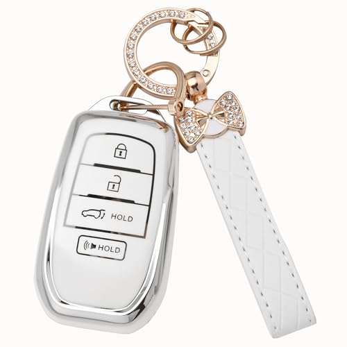 JAMCARI Key Fob Cover for Toyota - 4 Buttons Soft TPU Protection Case with Keychain for Crown Corolla Cross Grand Highlander Tundra Prius Venza Sequoia Land Cruiser Smart Remote Key Shells （White） - Image 1