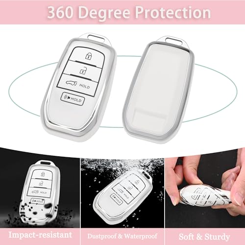 JAMCARI Key Fob Cover for Toyota - 4 Buttons Soft TPU Protection Case with Keychain for Crown Corolla Cross Grand Highlander Tundra Prius Venza Sequoia Land Cruiser Smart Remote Key Shells （White） - Image 3