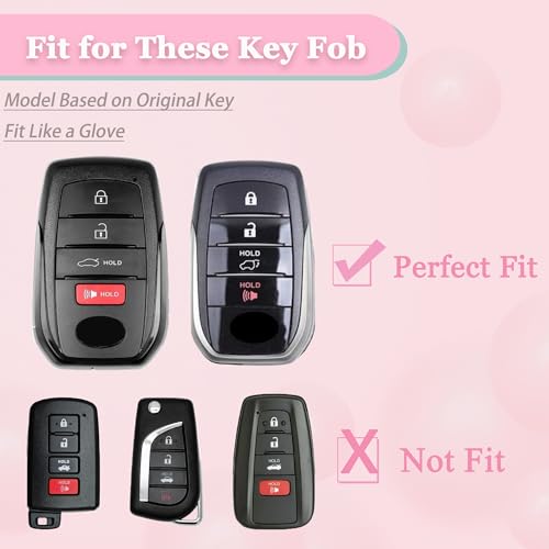 JAMCARI Key Fob Cover for Toyota - 4 Buttons Soft TPU Protection Case with Keychain for Crown Corolla Cross Grand Highlander Tundra Prius Venza Sequoia Land Cruiser Smart Remote Key Shells （White） - Image 2