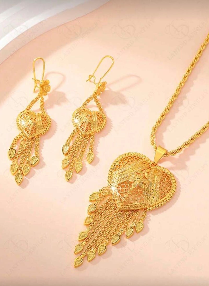 GOLDMAX 24k Gold Plated Necklace & Earrings Jewelry Set For Women - Image 2