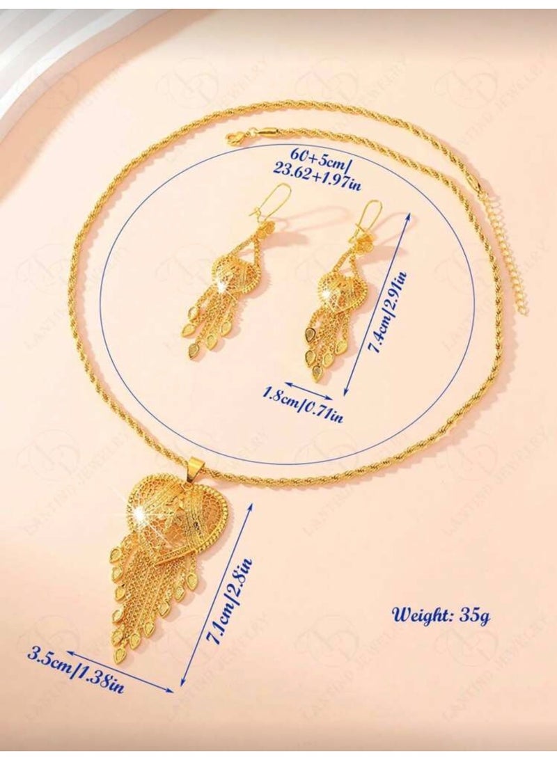 GOLDMAX 24k Gold Plated Necklace & Earrings Jewelry Set For Women - Image 4