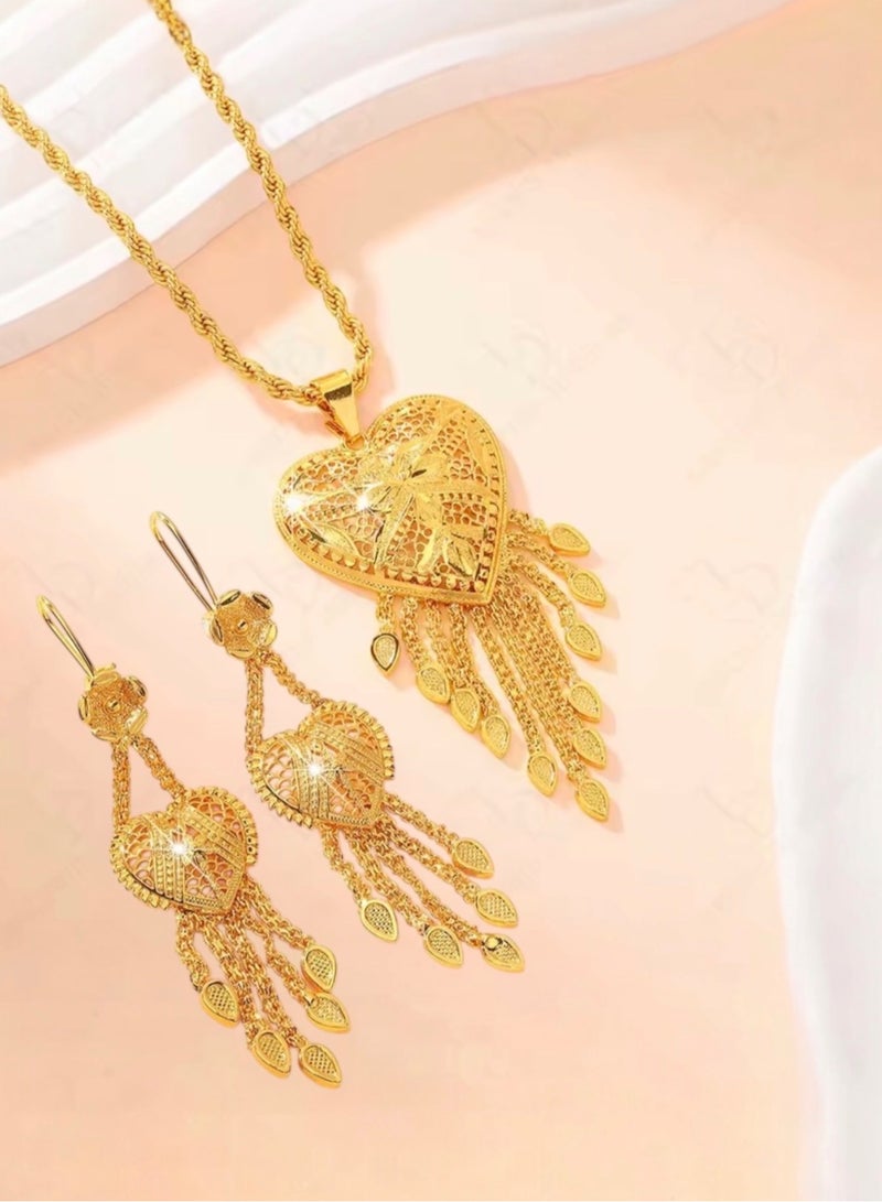 GOLDMAX 24k Gold Plated Necklace & Earrings Jewelry Set For Women - Image 3