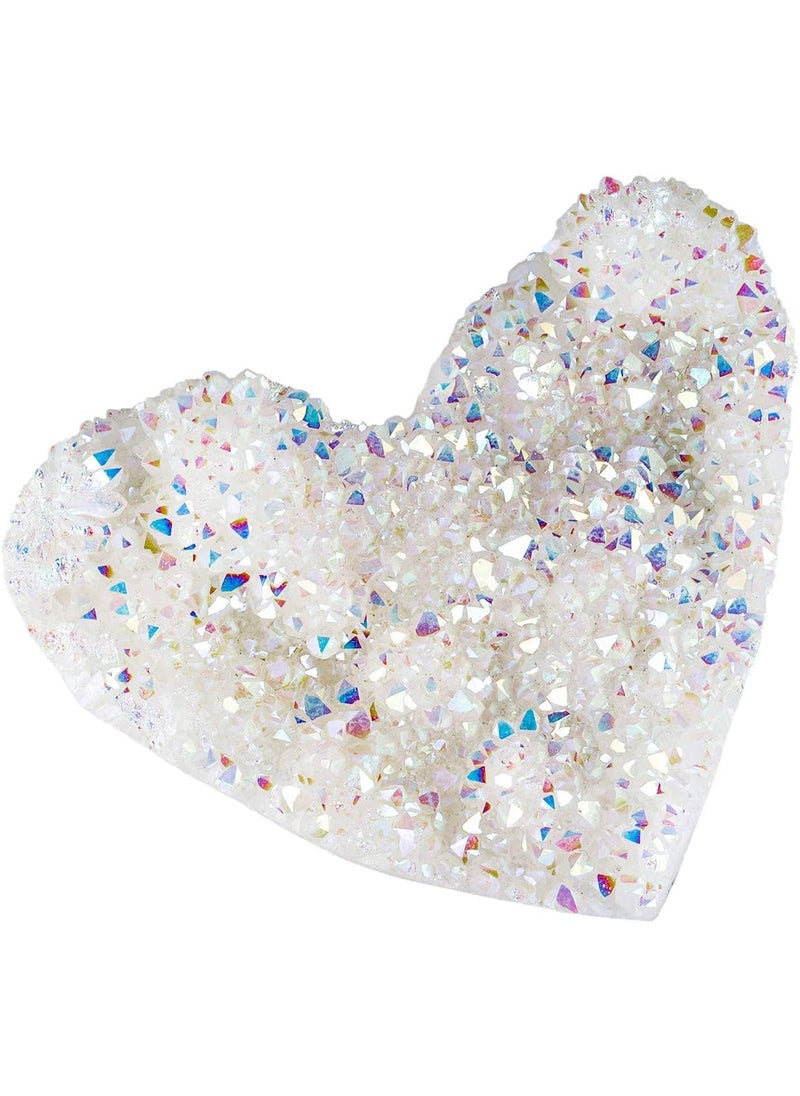 mookaitedecor mookaitedecor Titanium Coated Natural Rock Quartz Heart-Shape Crystal Cluster Geode Mineral Specimen Stone for Reiki Healing Home Decoration(AB Color, 0.22-0.35 lb) 