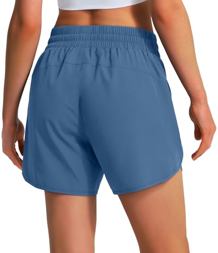 Ksmien Women's 5"/ 7" Athletic Running Shorts Quick Dry Lightweight Workout Gym Shorts with Zipper Pockets UPF 50+ Blue L - Image 2